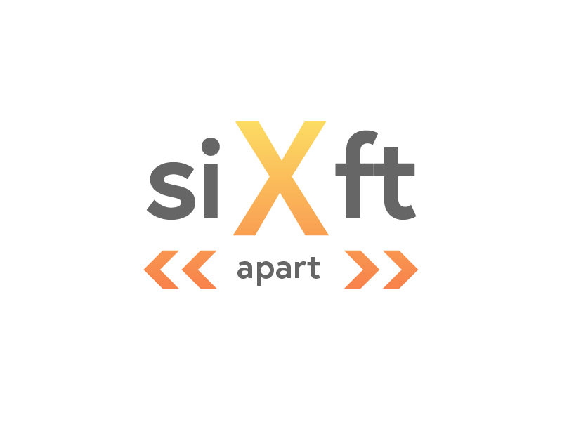 Six Feet Apart logo with large X and double arrows on either side of the word apart