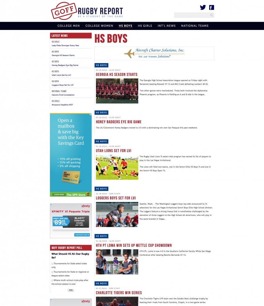 Internal Landing Page for News about HS Rugby