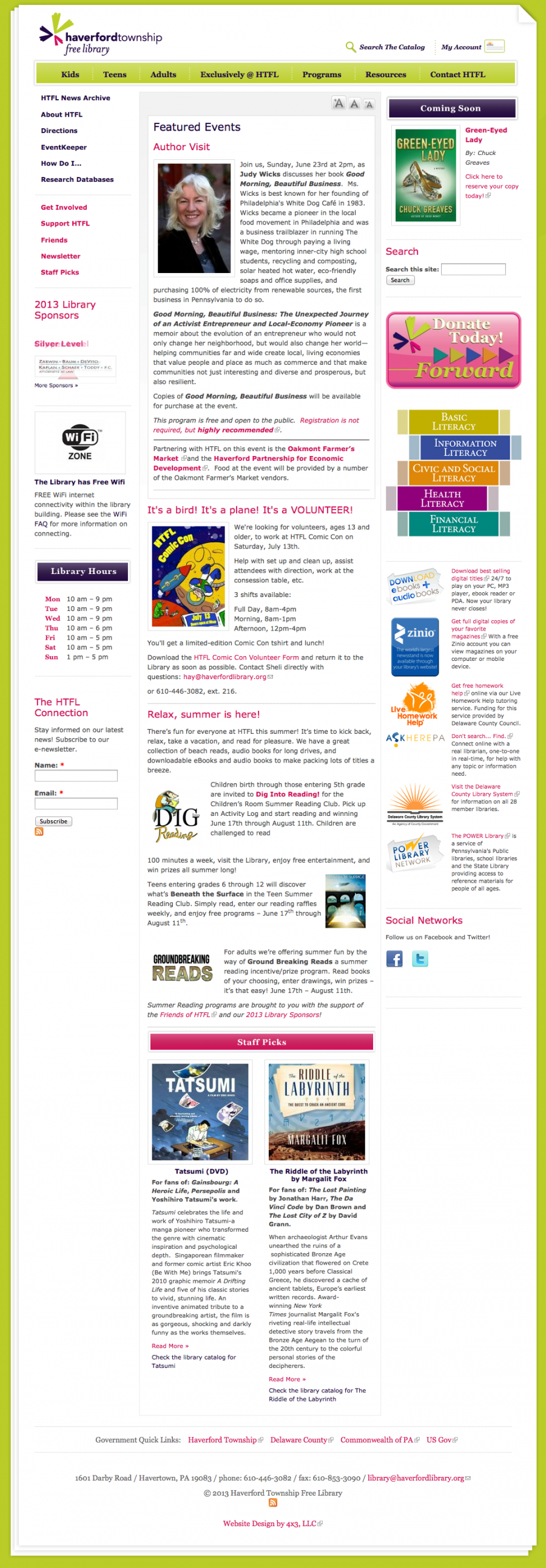 Haverford Township Free Library Website HomePage