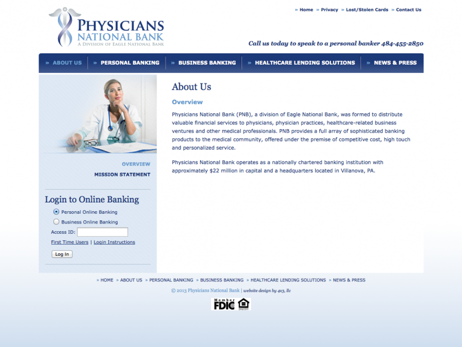 Physicians National Bank, About Section of Website