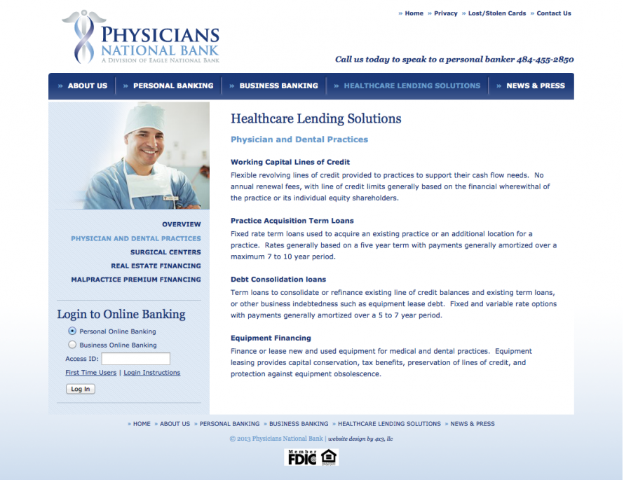 Physicians National Bank, Website Internal Landing Page