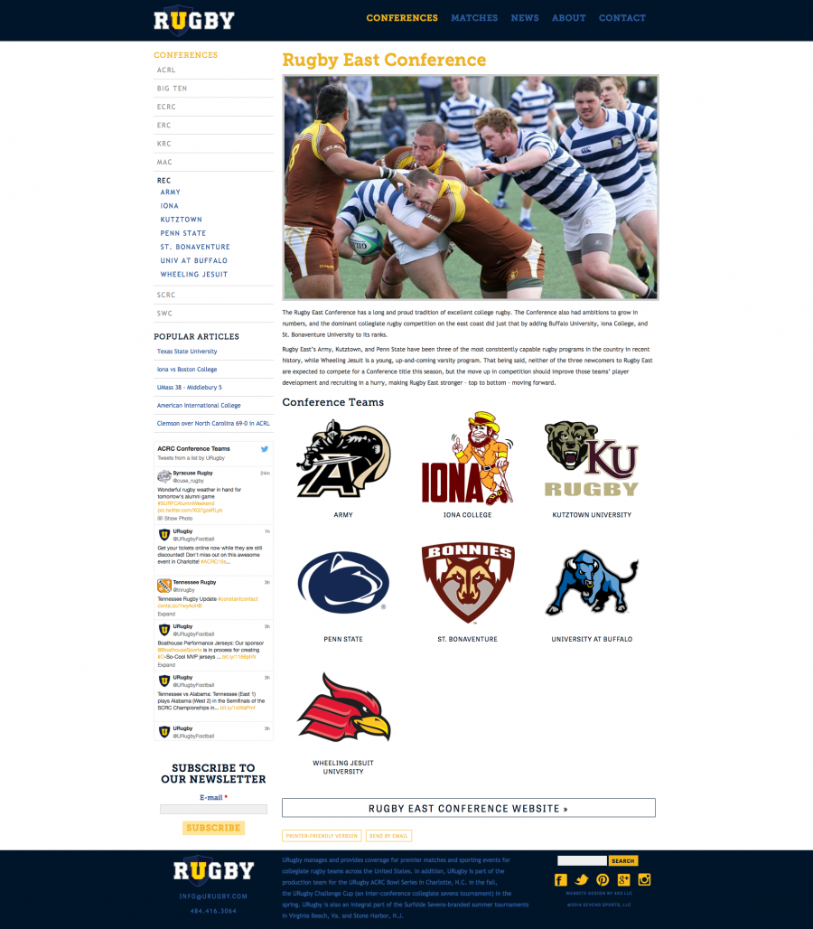 U Rugby, Internal Conference Landing Page