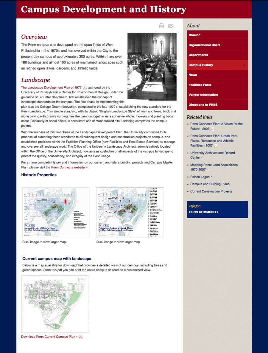 Penn Facilities and Real Estate Services Campus Development and History Landing Page