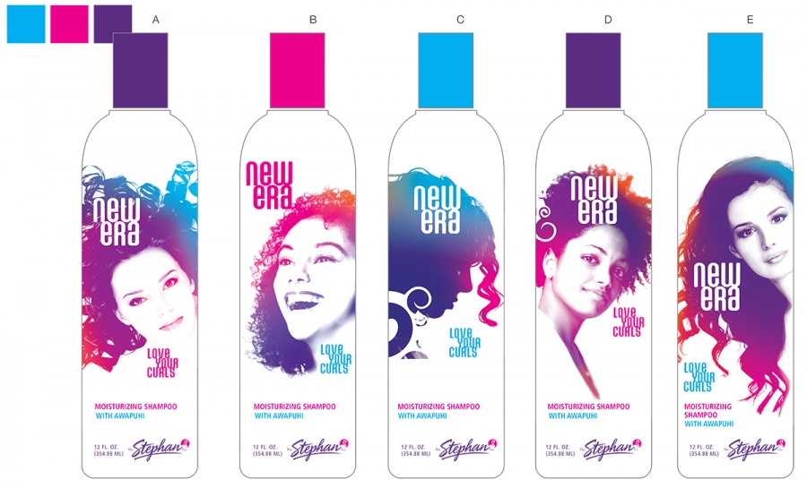 bottle study and color palette for New Era product packaging 