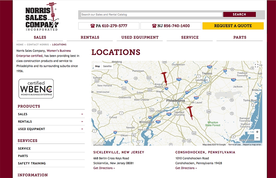 Map on Directions and Locations Landing Pages