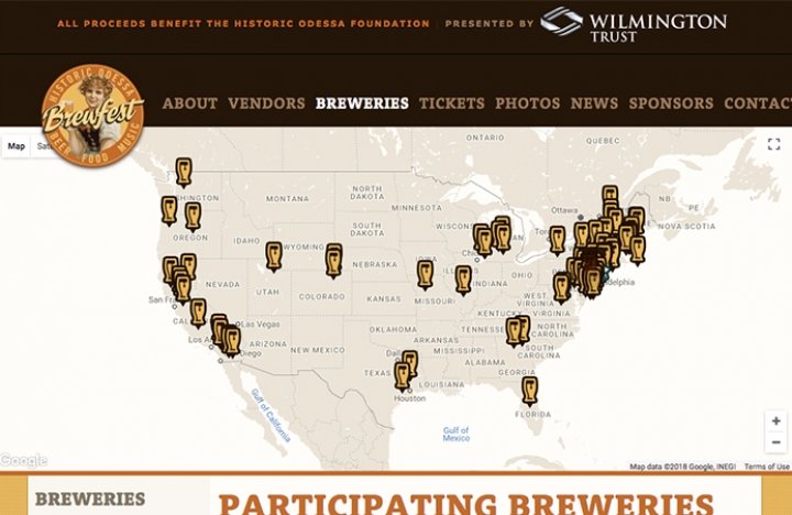 Odessa Brewfest Map, highlights the locations of local Breweries attending the Brewfest