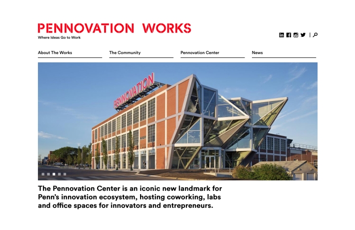 Pennovation Works Website top of homepage